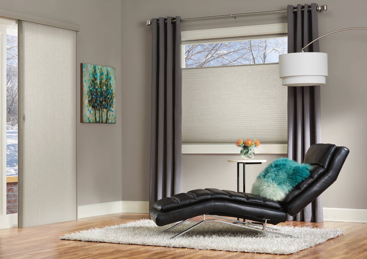 Hunter Douglas Duette® Cellular Shades layered with custom drapery near Sioux Falls, South Dakota (SD)